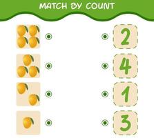 Match by count of cartoon mangos. Match and count game. Educational game for pre shool years kids and toddlers vector