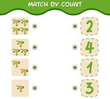 Match by count of cartoon olives. Match and count game. Educational game for pre shool years kids and toddlers vector