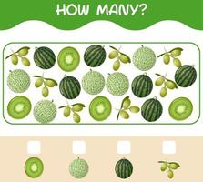 How many cartoon fruits. Counting game. Educational game for pre shool years kids and toddlers vector