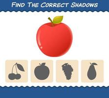 Find the correct shadows of cartoon apple. Searching and Matching game. Educational game for pre shool years kids and toddlers