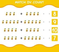 Match by count of cartoon avocados. Match and count game. Educational game for pre shool years kids and toddlers vector