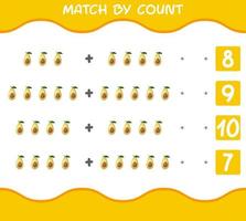 Match by count of cartoon avocados. Match and count game. Educational game for pre shool years kids and toddlers vector