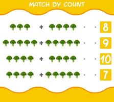 Match by count of cartoon broccolis. Match and count game. Educational game for pre shool years kids and toddlers vector