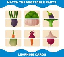 combinar partes de vegetales de dibujos animados. juego de correspondencias. juego educativo para niños y niños pequeños en edad preescolar vector