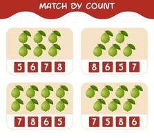 Match by count of cartoon guavas. Match and count game. Educational game for pre shool years kids and toddlers vector