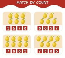 Match by count of cartoon quinces. Match and count game. Educational game for pre shool years kids and toddlers vector