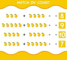 Match by count of cartoon lemons. Match and count game. Educational game for pre shool years kids and toddlers vector