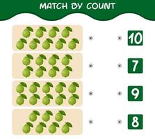 Match by count of cartoon guavas. Match and count game. Educational game for pre shool years kids and toddlers vector