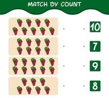 partido por conteo de uvas rojas de dibujos animados. juego de emparejar y contar. juego educativo para niños y niños pequeños en edad preescolar vector