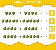 Match by count of cartoon custard apples. Match and count game. Educational game for pre shool years kids and toddlers vector