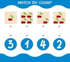 Match by count of cartoon cherrys. Match and count game. Educational game for pre shool years kids and toddlers vector