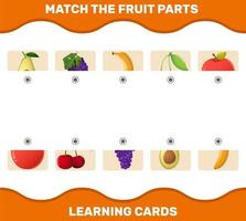 combinar partes de frutas de dibujos animados. juego de correspondencias. juego educativo para niños y niños pequeños en edad preescolar vector