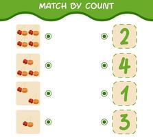 Match by count of cartoon pitangas. Match and count game. Educational game for pre shool years kids and toddlers vector