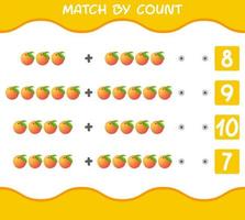 Match by count of cartoon oranges. Match and count game. Educational game for pre shool years kids and toddlers vector