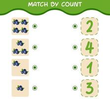Match by count of cartoon blueberries. Match and count game. Educational game for pre shool years kids and toddlers vector
