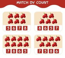 Match by count of cartoon cranberries. Match and count game. Educational game for pre shool years kids and toddlers vector