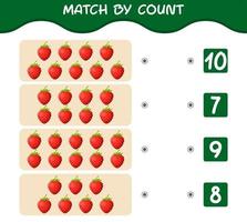 Match by count of cartoon strawberries. Match and count game. Educational game for pre shool years kids and toddlers vector