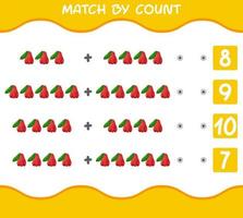 Match by count of cartoon rose apples. Match and count game. Educational game for pre shool years kids and toddlers vector