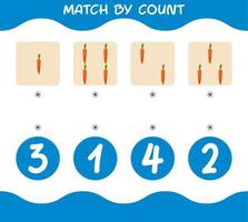 Match by count of cartoon carrots. Match and count game. Educational game for pre shool years kids and toddlers vector