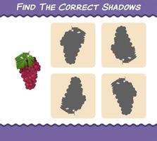 encuentra las sombras correctas de la uva roja de dibujos animados. juego de búsqueda y combinación. juego educativo para niños y niños pequeños en edad preescolar vector