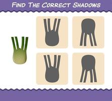 encuentra las sombras correctas del hinojo de dibujos animados. juego de búsqueda y combinación. juego educativo para niños y niños pequeños en edad preescolar vector