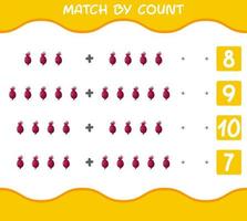 Match by count of cartoon beetroots. Match and count game. Educational game for pre shool years kids and toddlers vector