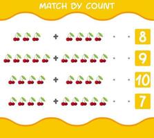 Match by count of cartoon cherrys. Match and count game. Educational game for pre shool years kids and toddlers vector
