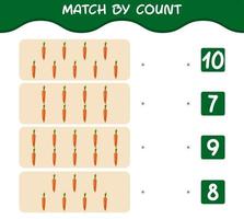 Match by count of cartoon carrots. Match and count game. Educational game for pre shool years kids and toddlers vector