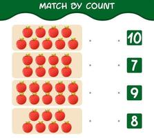 Match by count of cartoon apples. Match and count game. Educational game for pre shool years kids and toddlers vector