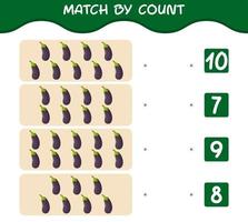 Match by count of cartoon eggplants. Match and count game. Educational game for pre shool years kids and toddlers vector