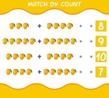 Match by count of cartoon mangos. Match and count game. Educational game for pre shool years kids and toddlers vector