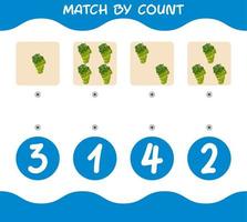 Match by count of cartoon green grapes. Match and count game. Educational game for pre shool years kids and toddlers vector