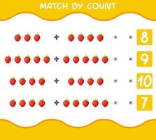 Match by count of cartoon strawberries. Match and count game. Educational game for pre shool years kids and toddlers vector