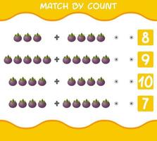 Match by count of cartoon mangosteens. Match and count game. Educational game for pre shool years kids and toddlers vector