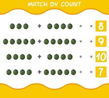 Match by count of cartoon watermelons. Match and count game. Educational game for pre shool years kids and toddlers vector
