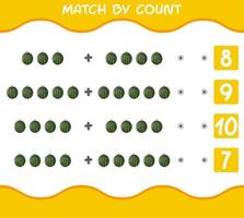 Match by count of cartoon watermelons. Match and count game. Educational game for pre shool years kids and toddlers vector