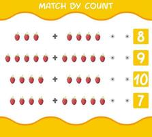 Match by count of cartoon raspberries. Match and count game. Educational game for pre shool years kids and toddlers vector