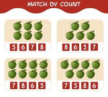 Match by count of cartoon custard apples. Match and count game. Educational game for pre shool years kids and toddlers vector