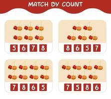 Match by count of cartoon pitangas. Match and count game. Educational game for pre shool years kids and toddlers vector