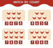Match by count of cartoon rambutans. Match and count game. Educational game for pre shool years kids and toddlers vector