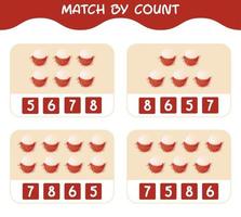 Match by count of cartoon rambutans. Match and count game. Educational game for pre shool years kids and toddlers vector