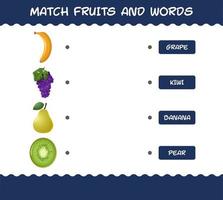 Match cartoon fruits and words. Matching game. Educational game for pre shool years kids and toddlers vector