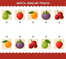 Match similar of cartoon fruits. Matching game. Educational game for pre shool years kids and toddlers vector