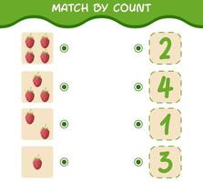 Match by count of cartoon raspberries. Match and count game. Educational game for pre shool years kids and toddlers vector