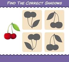 Find the correct shadows of cartoon cheery. Searching and Matching game. Educational game for pre shool years kids and toddlers vector