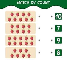 Match by count of cartoon raspberries. Match and count game. Educational game for pre shool years kids and toddlers vector