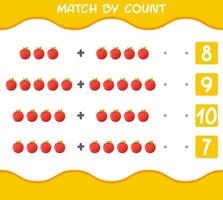 Match by count of cartoon apples. Match and count game. Educational game for pre shool years kids and toddlers vector