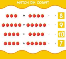 Match by count of cartoon apples. Match and count game. Educational game for pre shool years kids and toddlers vector