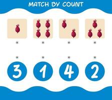 Match by count of cartoon beetroots. Match and count game. Educational game for pre shool years kids and toddlers vector