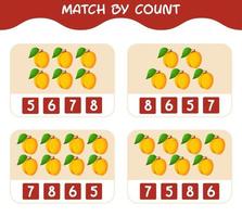 Match by count of cartoon apricots. Match and count game. Educational game for pre shool years kids and toddlers vector